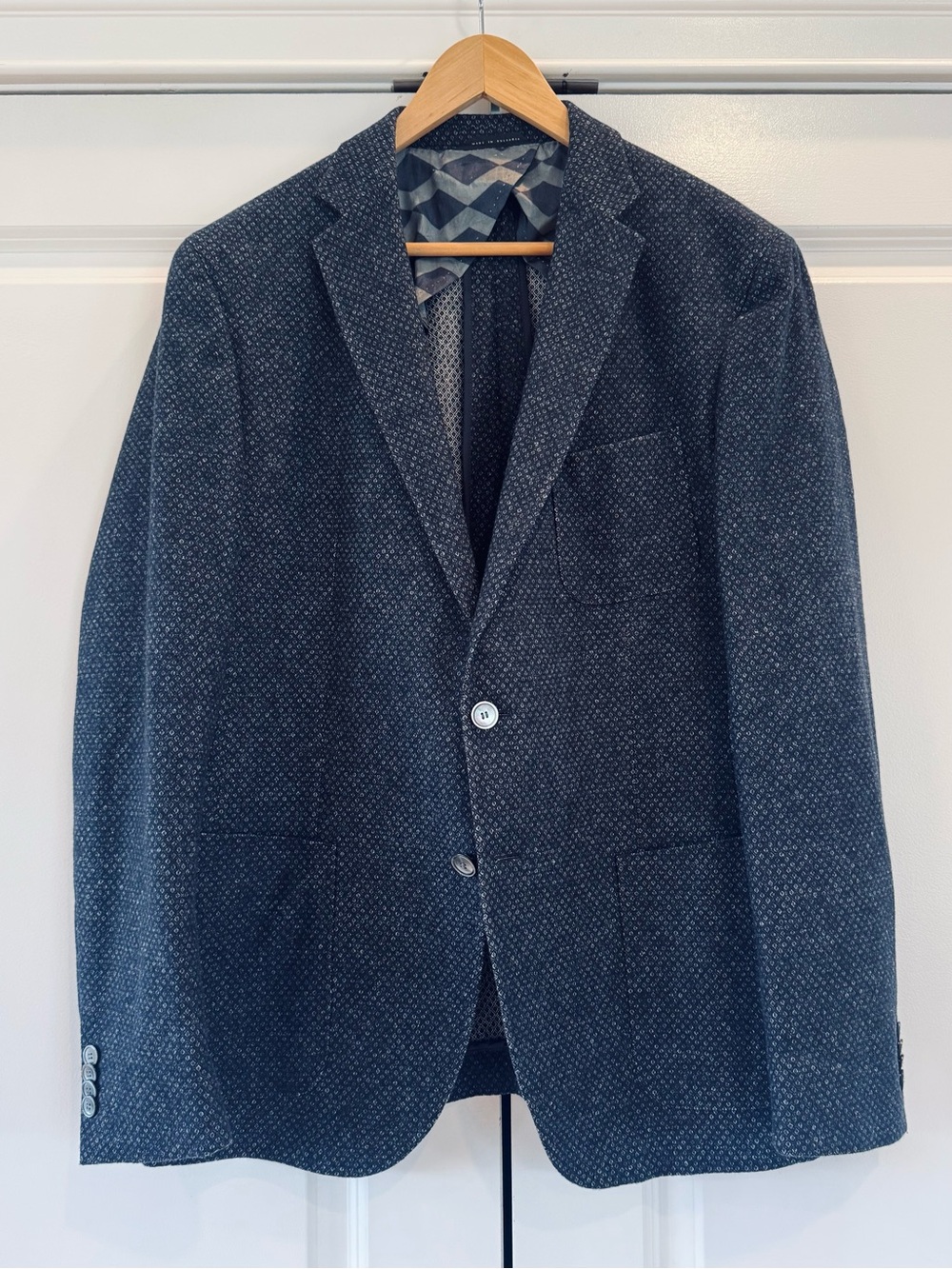 Hugo Boss Patch Pocket blazer jacket navy woven fall sports coat size 44 R slim